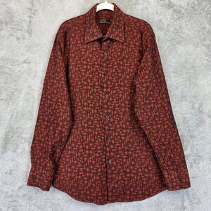 Jhane Barnes Frequency Shirt Mens Large Red Black Geometric Button Front